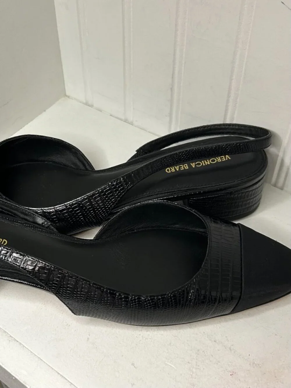 Veronica Beard Women's Cecile Black/Black Croc Embossed Slingback Heels 9.5M - Picture 3 of 8